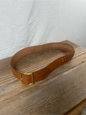 Vintage Brown Leather Western Cartridge Belt – Brass Square Buckle Ammunition Lo